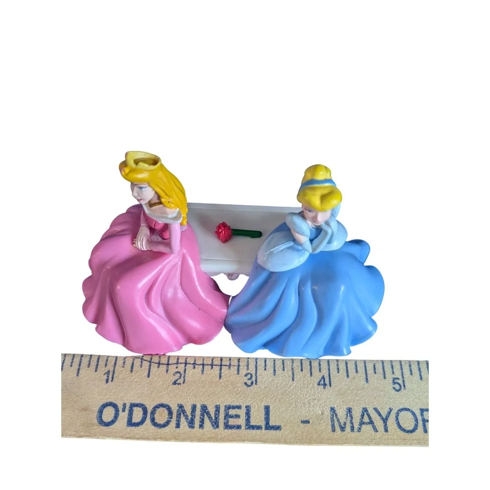 Disney Princess Aurora‎ & Cinderella Bench Figurine Cake Topper Rose 4.5 inch